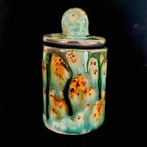 Handmade Small Ceramic Stash Jar, turquoise and brown tone glaze